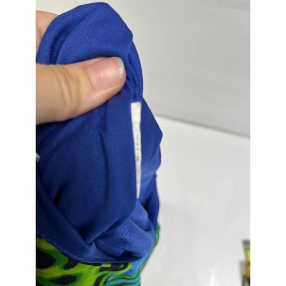 Joseph Ribkoff Dress Hawaiian Tropical Sheath Ruched Line Sleeveless Size 8 Blue - Picture 7 of 14